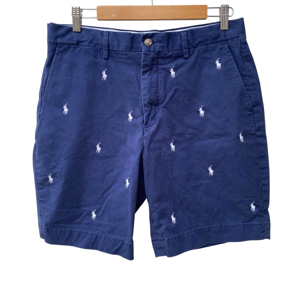 Polo Ralph Lauren Shorts All Over Pony Embroidered 33 Blue Golf Chino Twill PRL